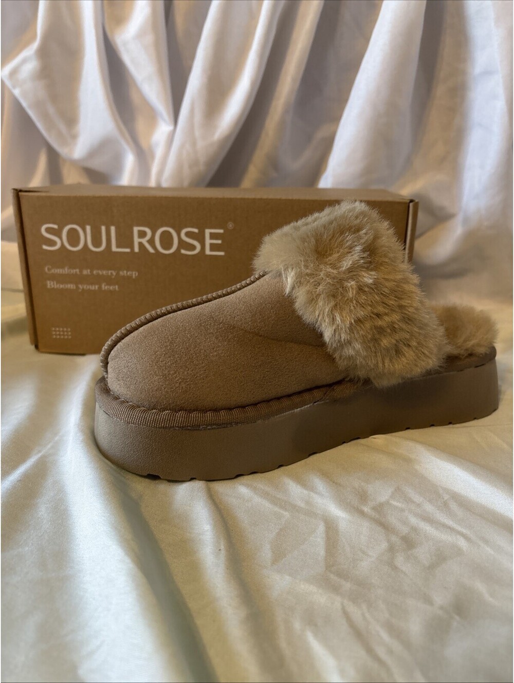 SoulRose, Faux Suede Platform Slippers - Picture 2 of 5